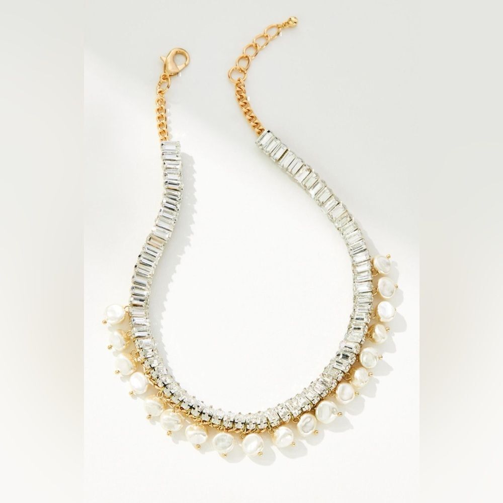 Anthropologie Pearl & Crystal Bib Necklace Pre Owned